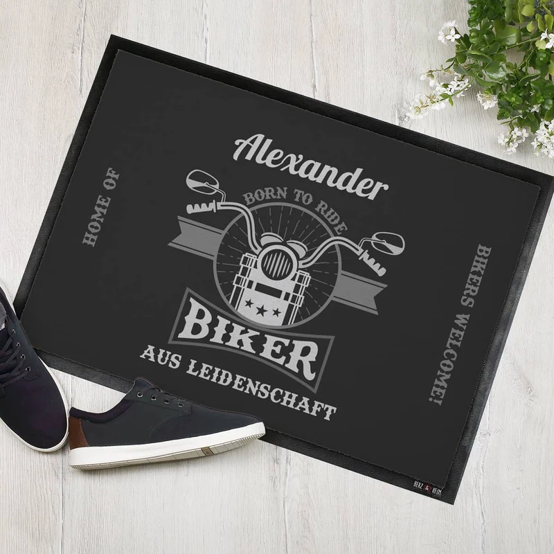 Biker aus Leidenschaft - bedruckte Fußmatte mit Name
