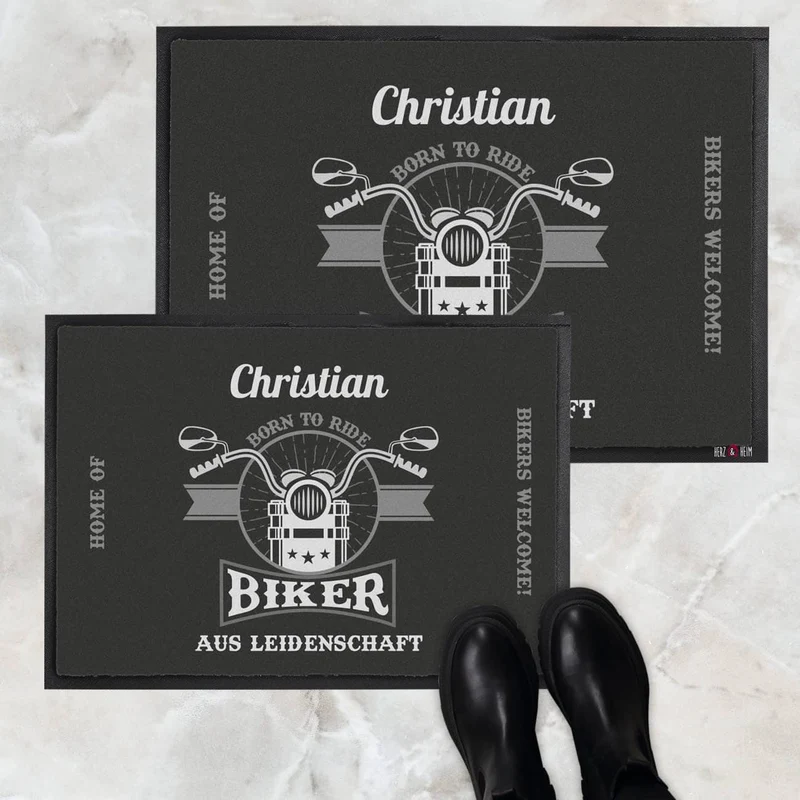 Biker aus Leidenschaft - bedruckte Fußmatte mit Name