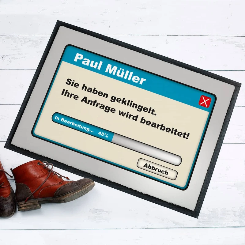 Bedruckte Fußmatte mit Name personalisiert - Ihre Anfrage wird bearbeitet !