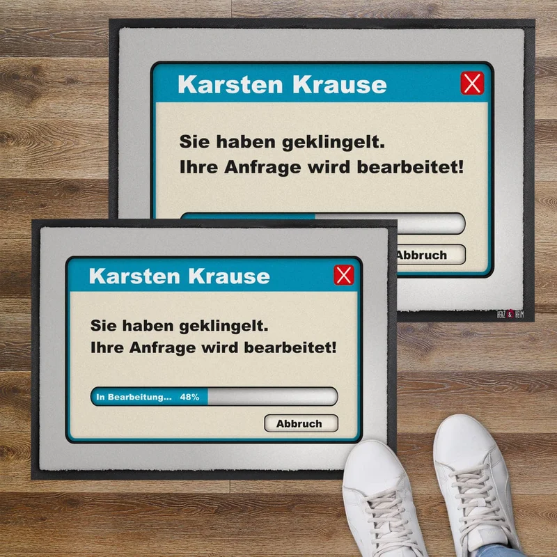 Bedruckte Fußmatte mit Name personalisiert - Ihre Anfrage wird bearbeitet !