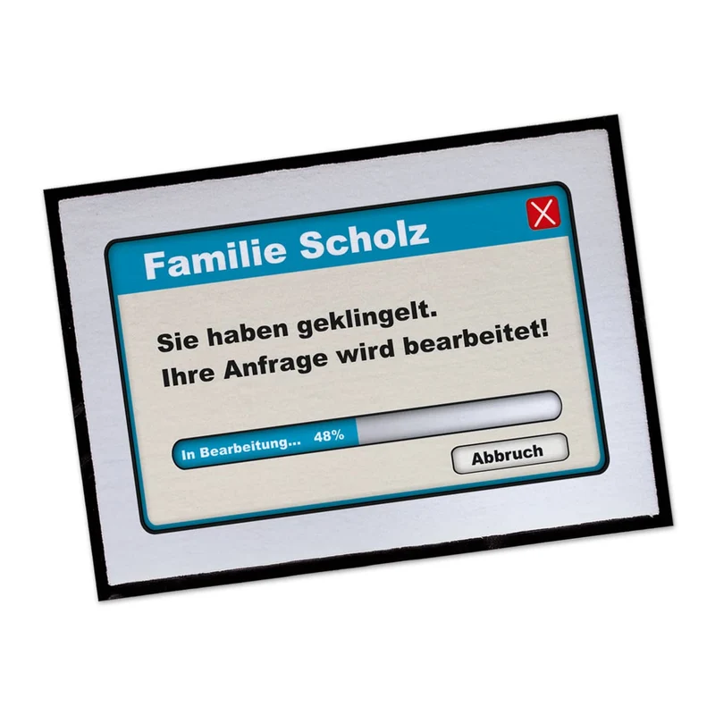Bedruckte Fußmatte mit Name personalisiert - Ihre Anfrage wird bearbeitet !