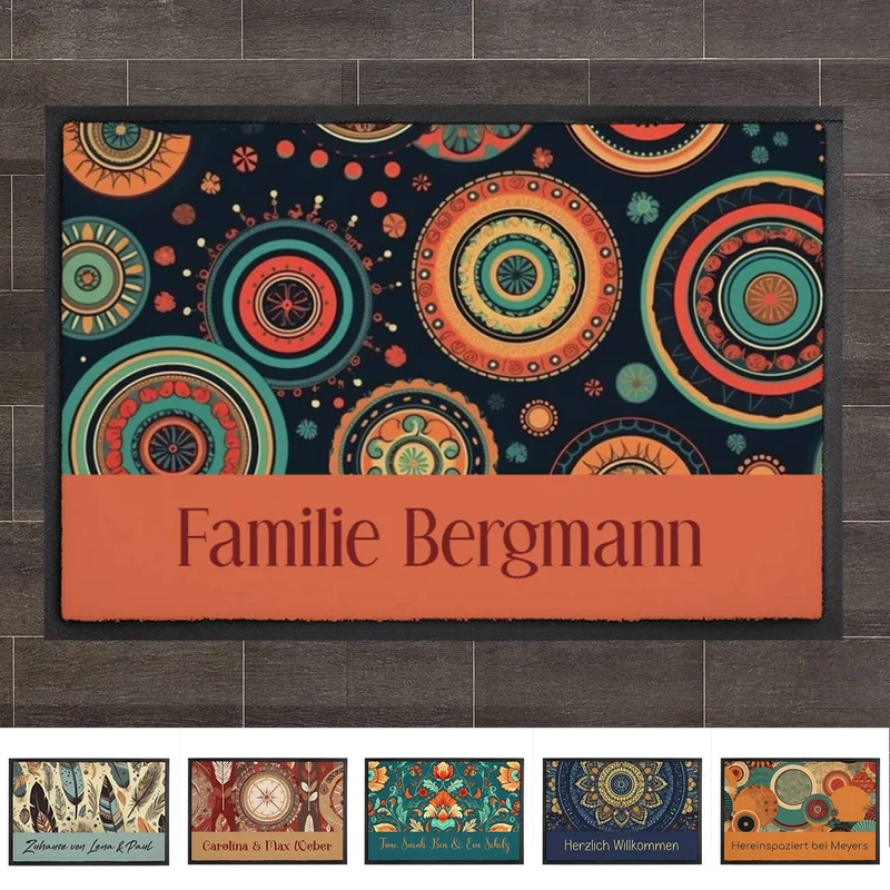 Bedruckte Fußmatten im Boho-Stil mit Text - verschiedene Motive zur Auswahl