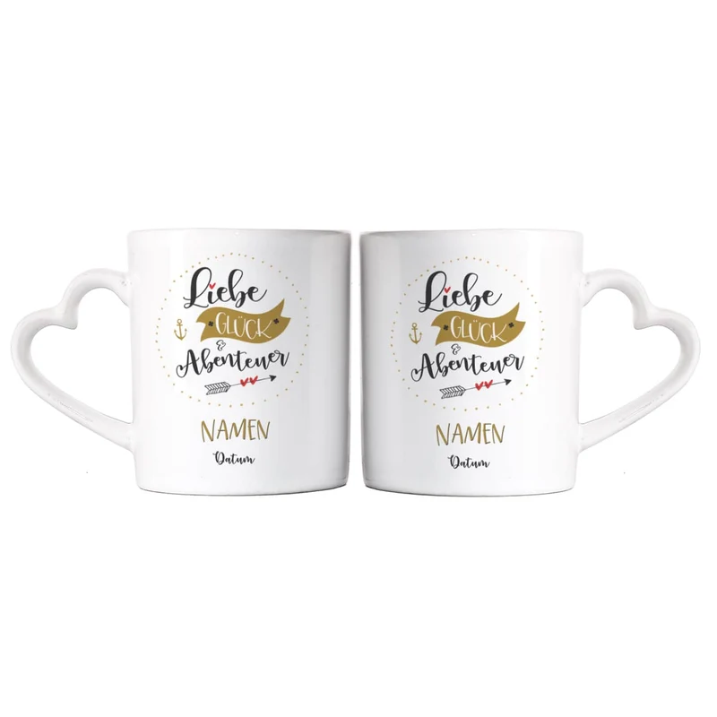 Paartassen zur Hochzeit mit Namen und Datum - Valentinstagsgeschenk