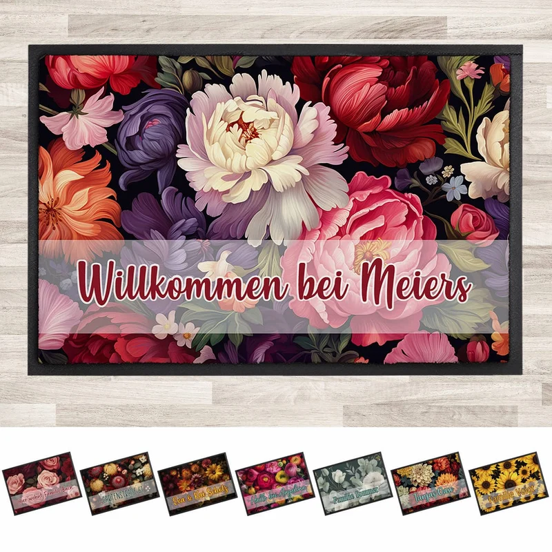 Blumen-Fußmatte - verschieden Motive mit Ihrem Text & 2 Größen zur Auswahl