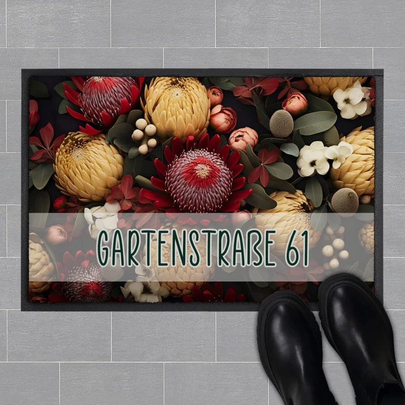 Blumen-Fußmatte - verschieden Motive mit Ihrem Text & 2 Größen zur Auswahl