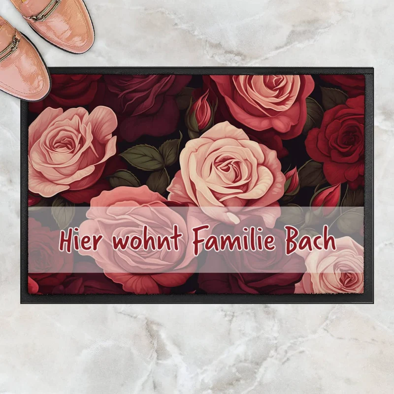 Blumen-Fußmatte - verschieden Motive mit Ihrem Text & 2 Größen zur Auswahl