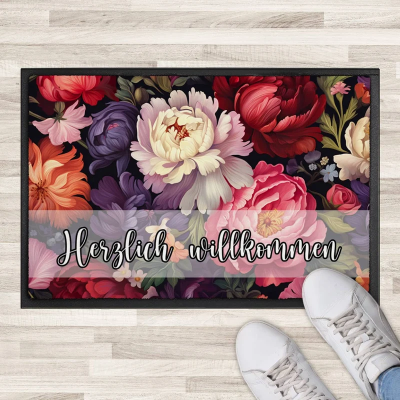 Blumen-Fußmatte - verschieden Motive mit Ihrem Text & 2 Größen zur Auswahl