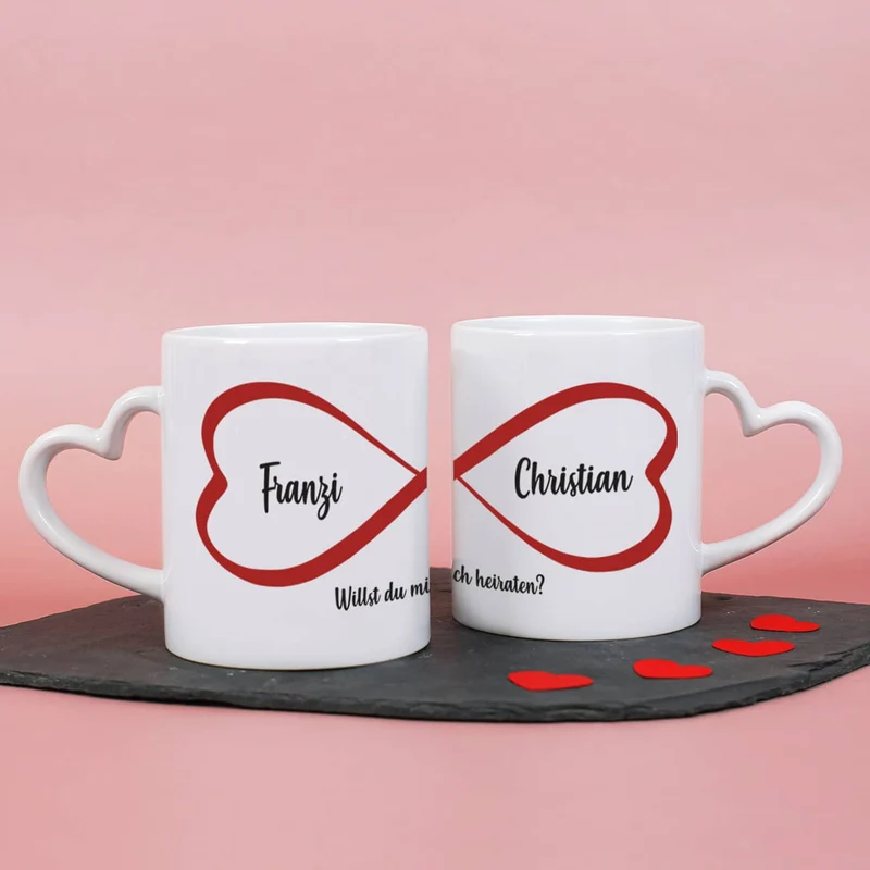 Endlose Liebe - Partnertassen mit Namen und Wunschtext
