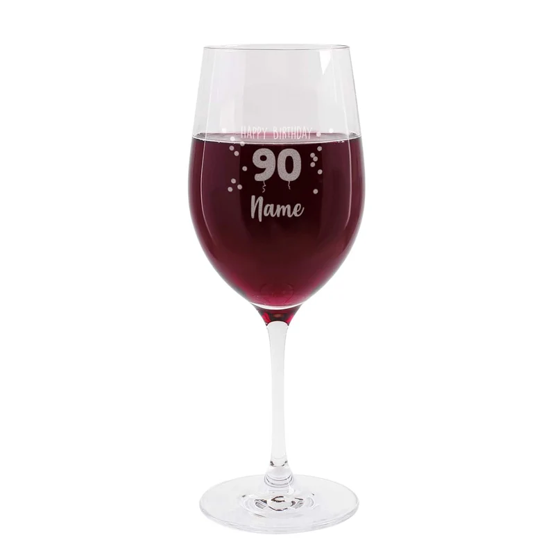 Happy Birthday 90 - Weinglas mit Name graviert zum 90. Geburtstag