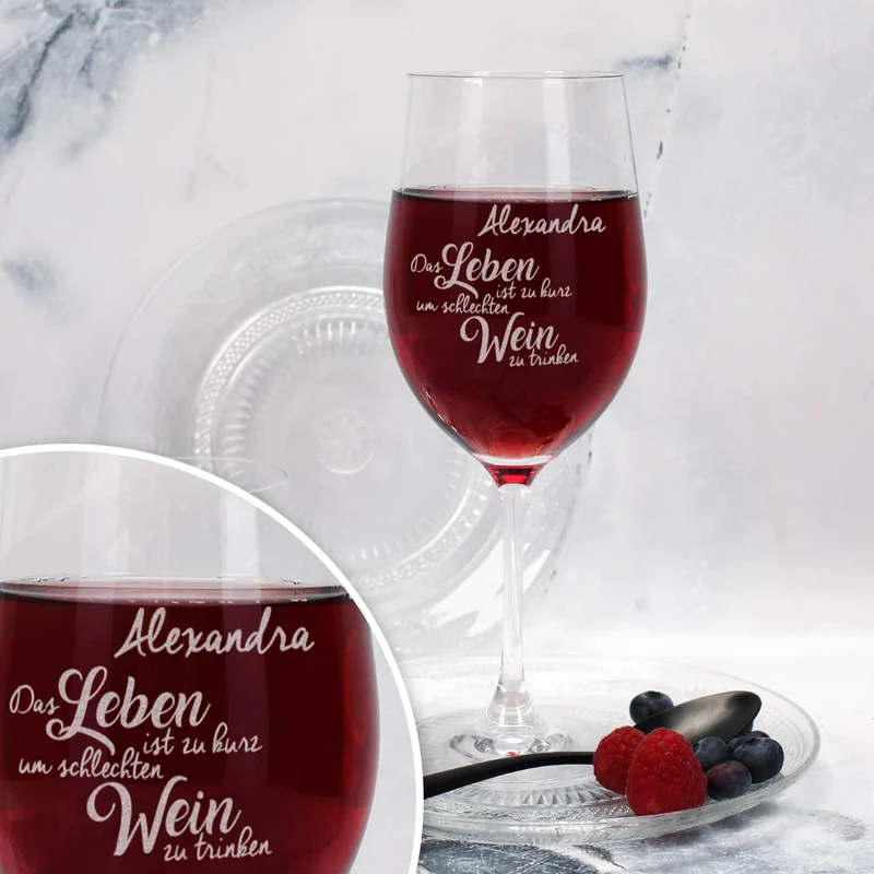 Weinglas "Das Leben ist zu kurz um schlechten Wein zu trinken" mit Ihrem Wunschnamen