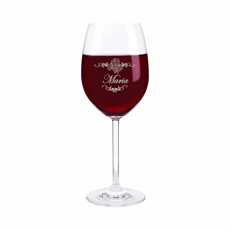 graviertes Weinglas Weinreben Ornamente mit Wunschname