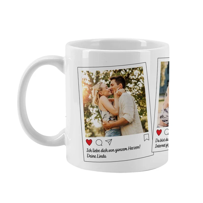 Instagram Post Tasse mit 3 Fotos und Wunschtexten