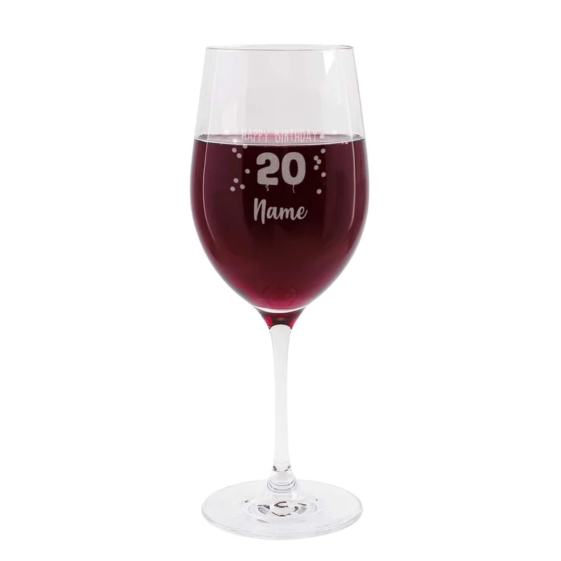 Happy Birthday 20 - graviertes Weinglas zum 20. Geburtstag mit Name