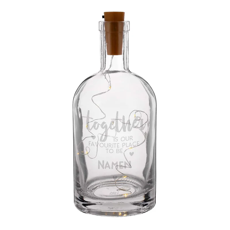 Together... gravierte Geschenkflasche mit Namen des Paares und LED-Flaschenlicht