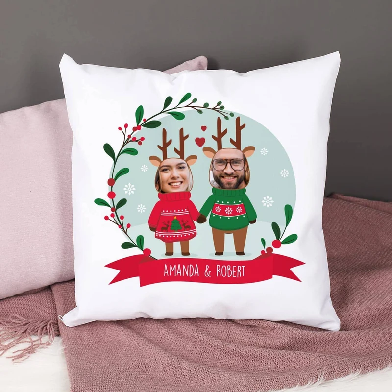 Lustiges Weihnachtskissen mit Fotos und Wunschtext