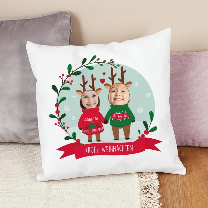 Lustiges Weihnachtskissen mit Fotos und Wunschtext