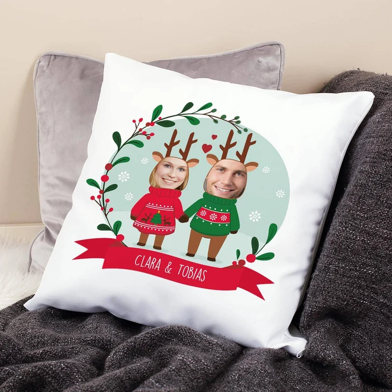 Lustiges Weihnachtskissen mit Fotos und Wunschtext