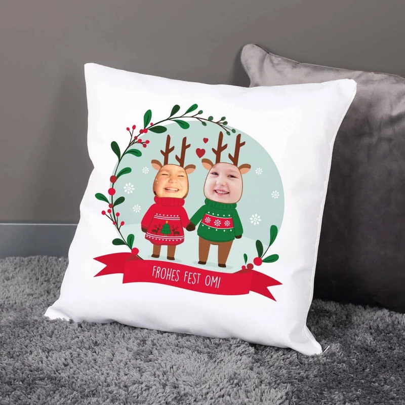 Lustiges Weihnachtskissen mit Fotos und Wunschtext