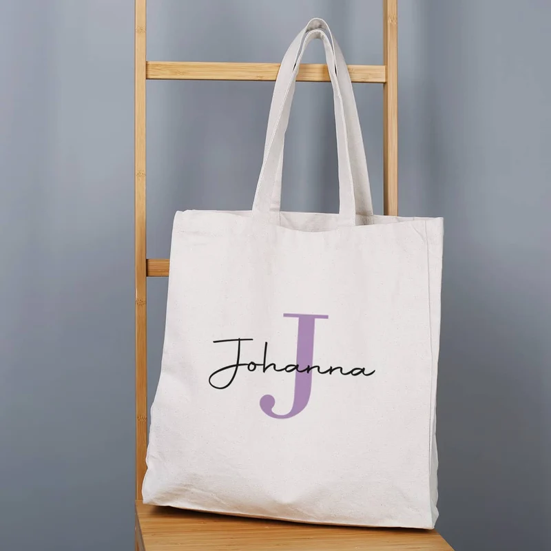 Baumwollshopper mit Initiale und Name in 4 verschiedenen Farben