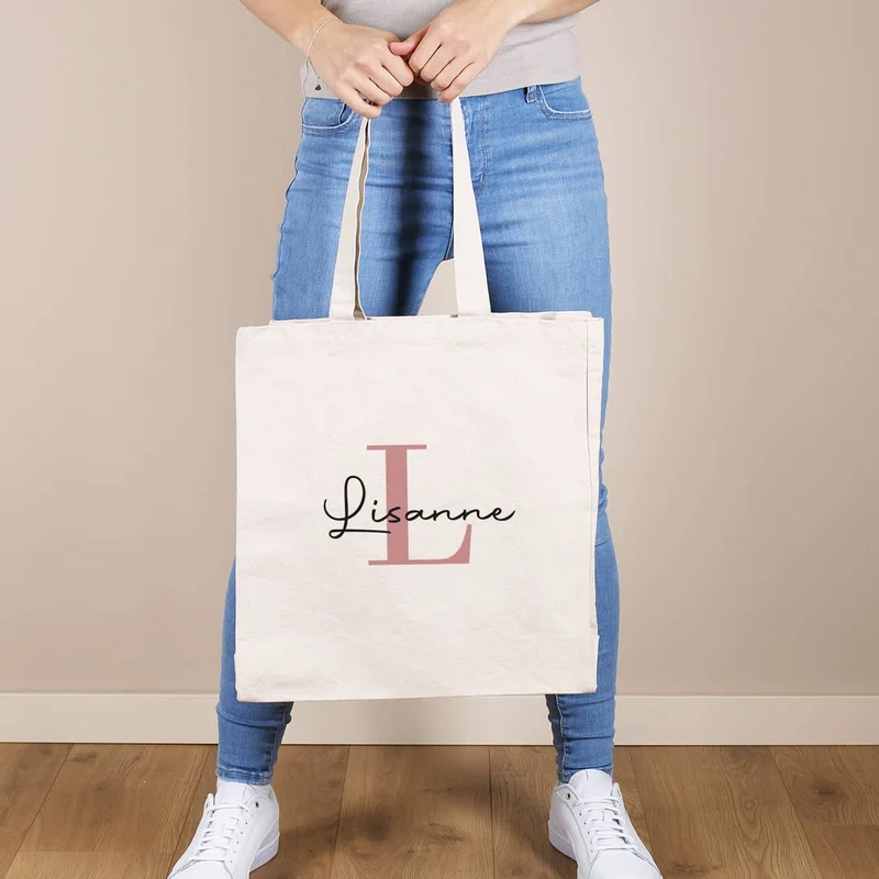 Baumwollshopper mit Initiale und Name in 4 verschiedenen Farben