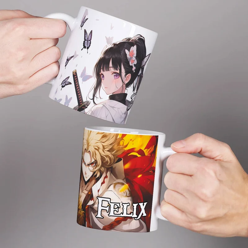 Coole Anime Tasse mit sechs Charakteren und Name