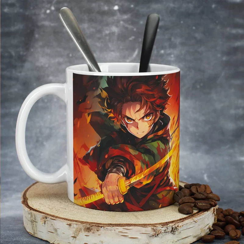 Coole Anime Tasse mit sechs Charakteren und Name