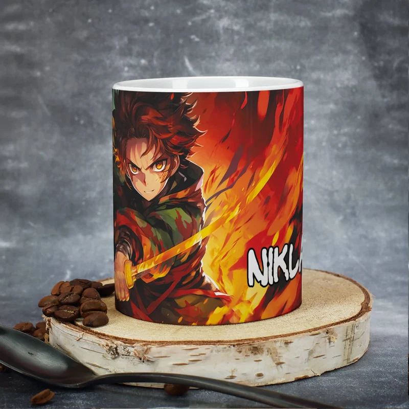Coole Anime Tasse mit sechs Charakteren und Name