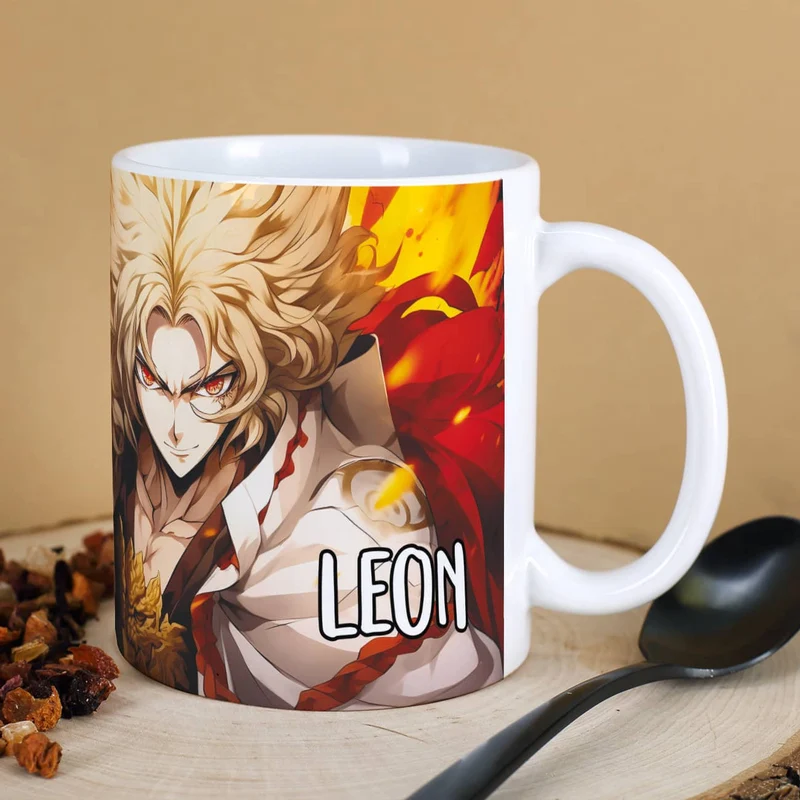 Coole Anime Tasse mit sechs Charakteren und Name