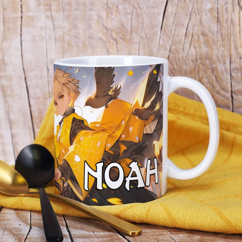 Coole Anime Tasse mit sechs Charakteren und Name