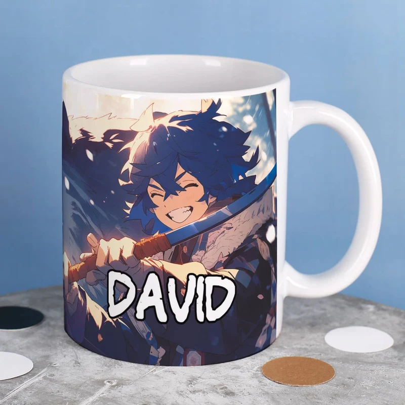 Coole Anime Tasse mit sechs Charakteren und Name