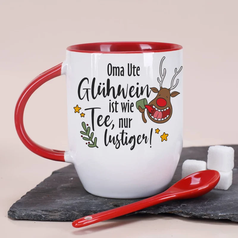 Glühwein ist wie Tee, nur lustiger! - Löffeltasse mit Namensaufdruck