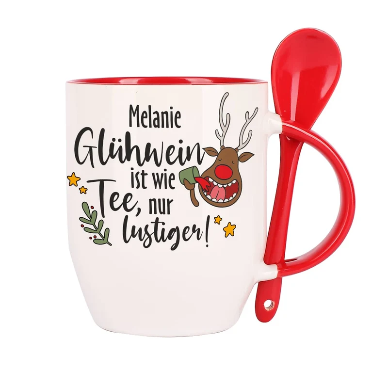 Glühwein ist wie Tee, nur lustiger! - Löffeltasse mit Namensaufdruck