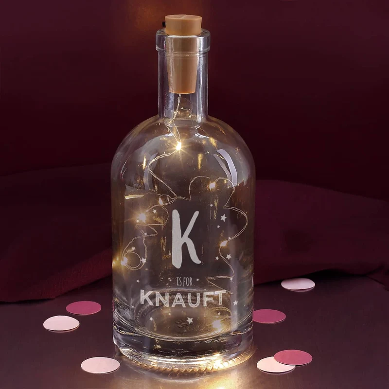 Dekorative Flasche mit Initiale, Name und LED-Flaschenlicht