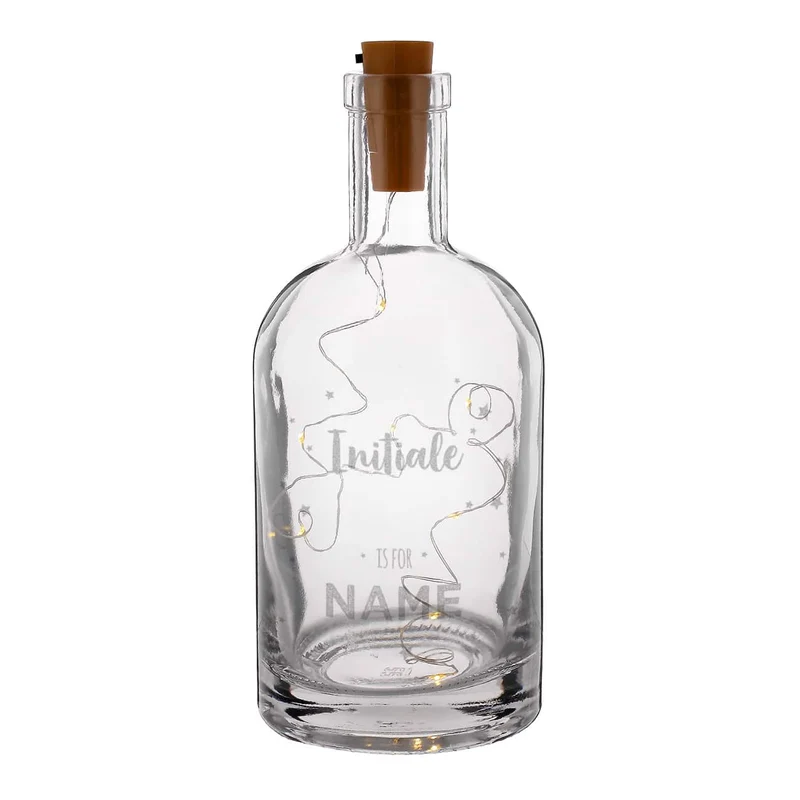 Dekorative Flasche mit Initiale, Name und LED-Flaschenlicht