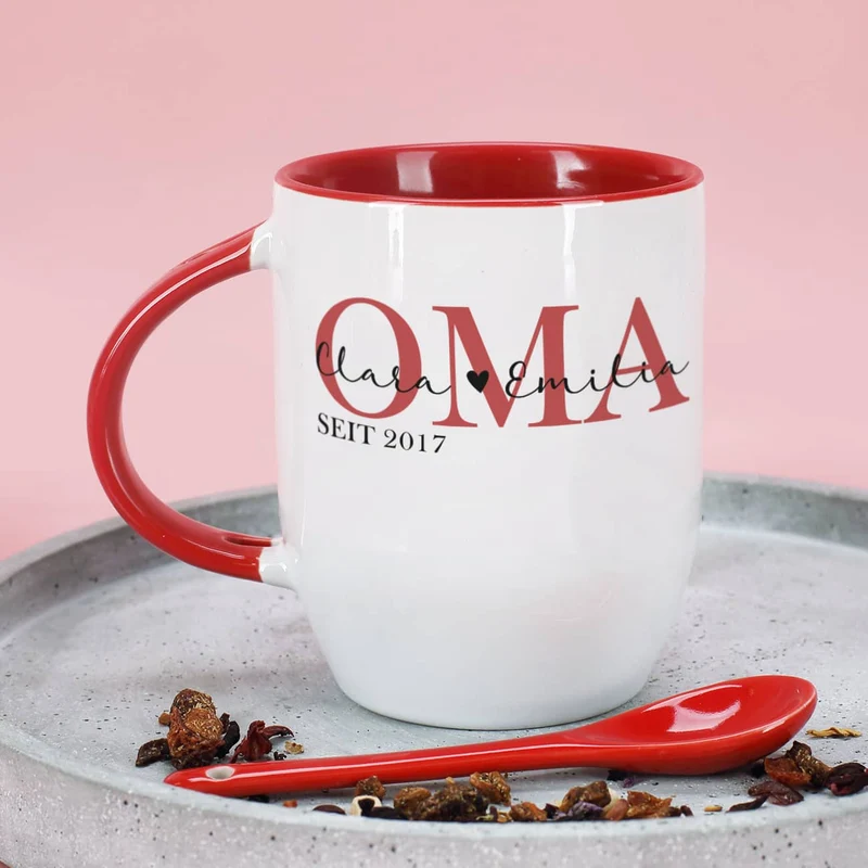 Löffeltasse - Oma seit - mit Wunschtext und Jahreszahl bedruckt