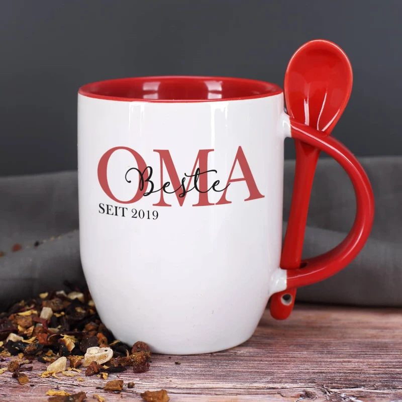 Löffeltasse - Oma seit - mit Wunschtext und Jahreszahl bedruckt