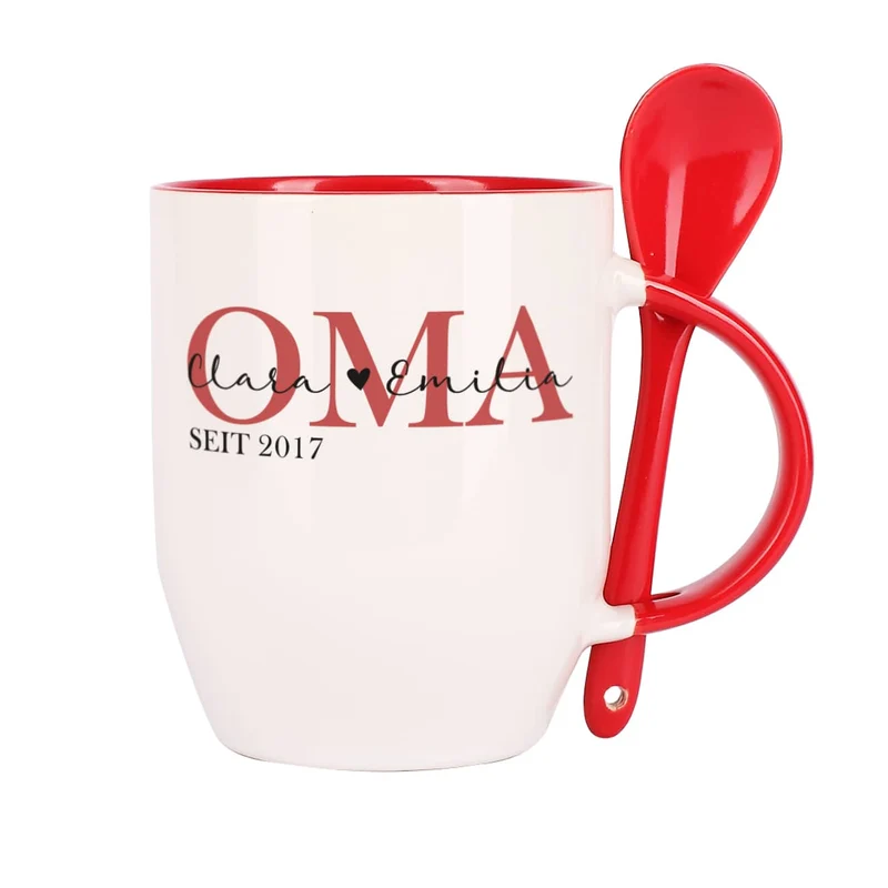 Löffeltasse - Oma seit - mit Wunschtext und Jahreszahl bedruckt
