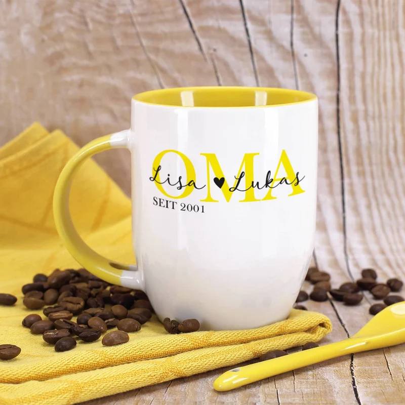 Löffeltasse - Oma seit - mit Wunschtext und Jahreszahl bedruckt