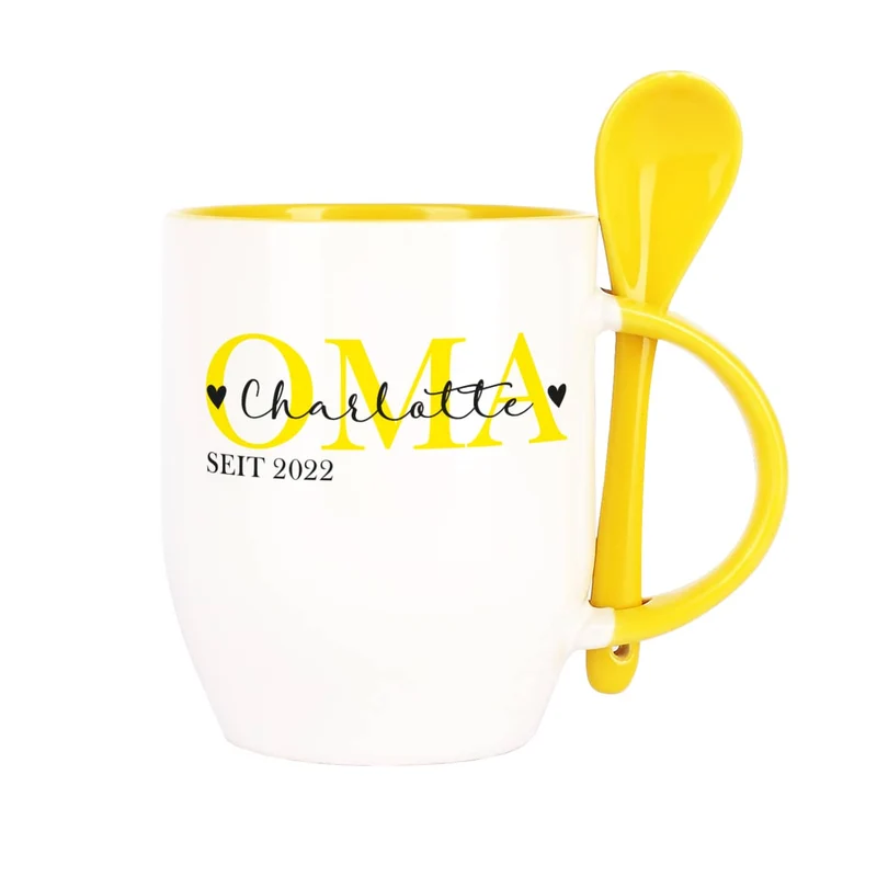 Löffeltasse - Oma seit - mit Wunschtext und Jahreszahl bedruckt
