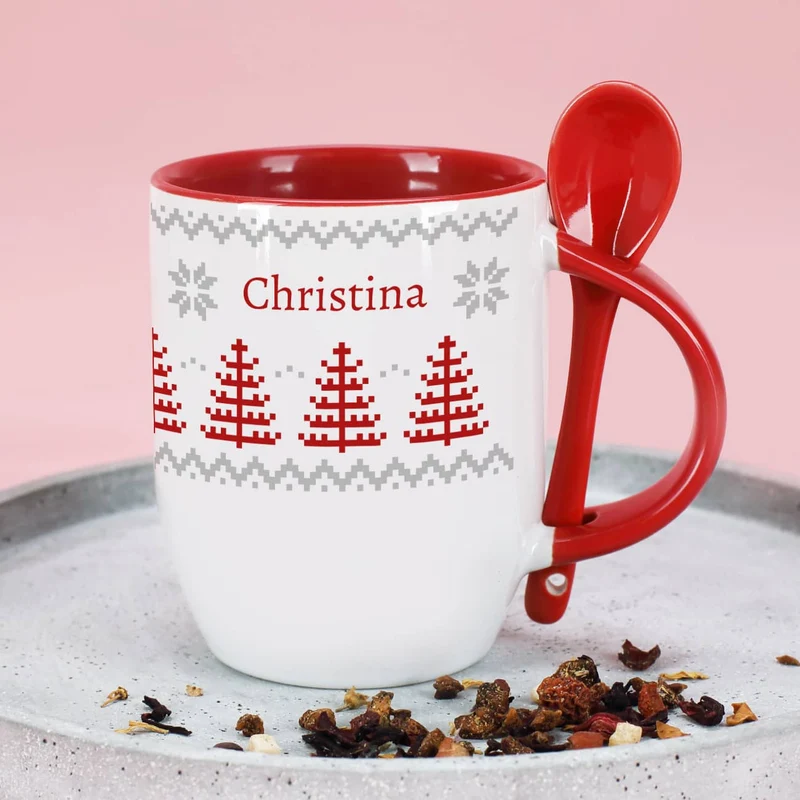 Löffeltasse mit norwegischem Muster und Ihrem Wunschnamen