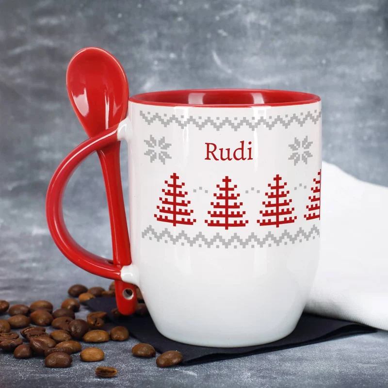Löffeltasse mit norwegischem Muster und Ihrem Wunschnamen