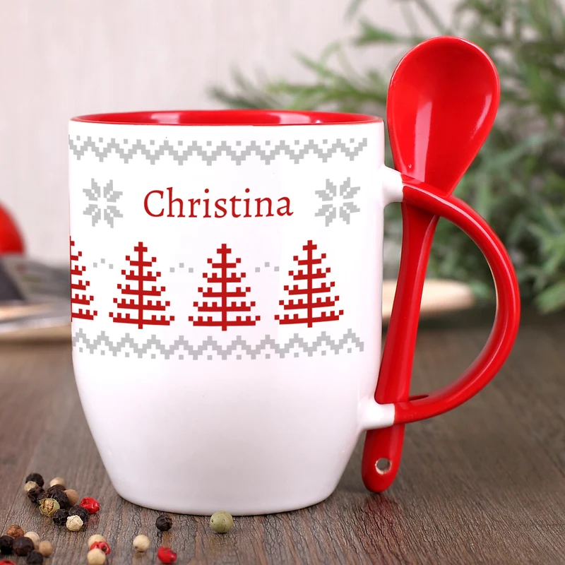 Löffeltasse mit norwegischem Muster und Ihrem Wunschnamen