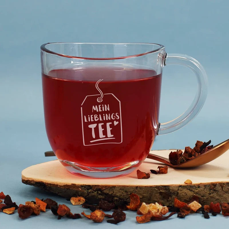 Teeglas graviert mit Lieblingstee Motiv und Name