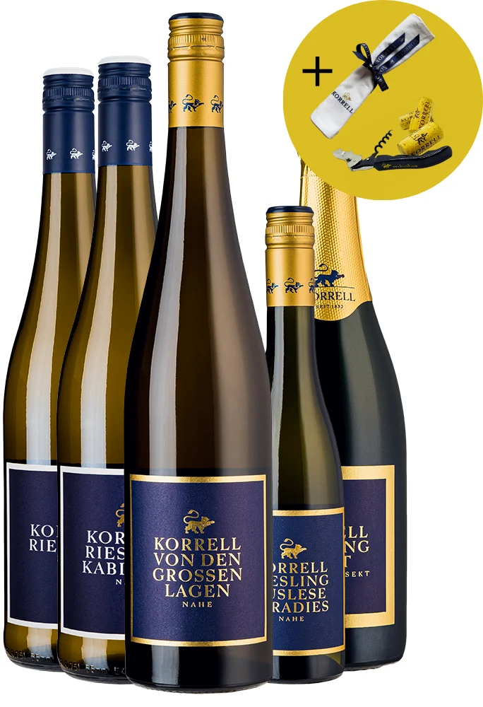 RIESLING ENTDECKERPAKET + Poliertuch & Kellnermesser