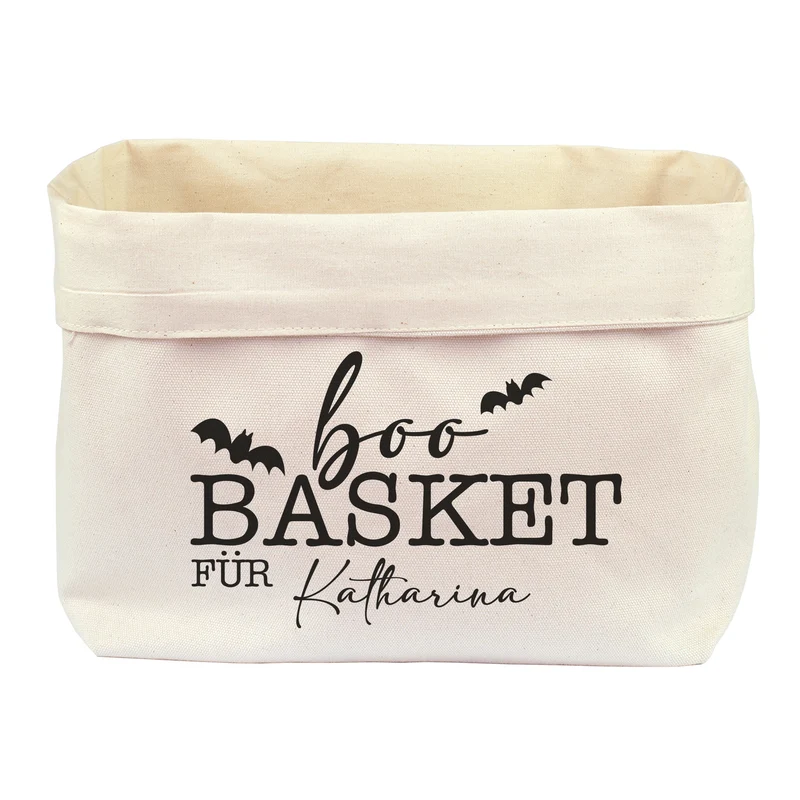 Halloween Korb personalisiert mit Name | Boo Basket aus 100% Baumwolle für Süßes oder Saures
