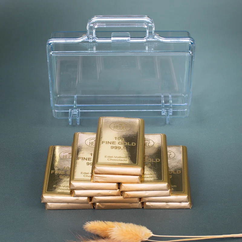 Großer Gold Koffer mit Schokolade | Geldgeschenk