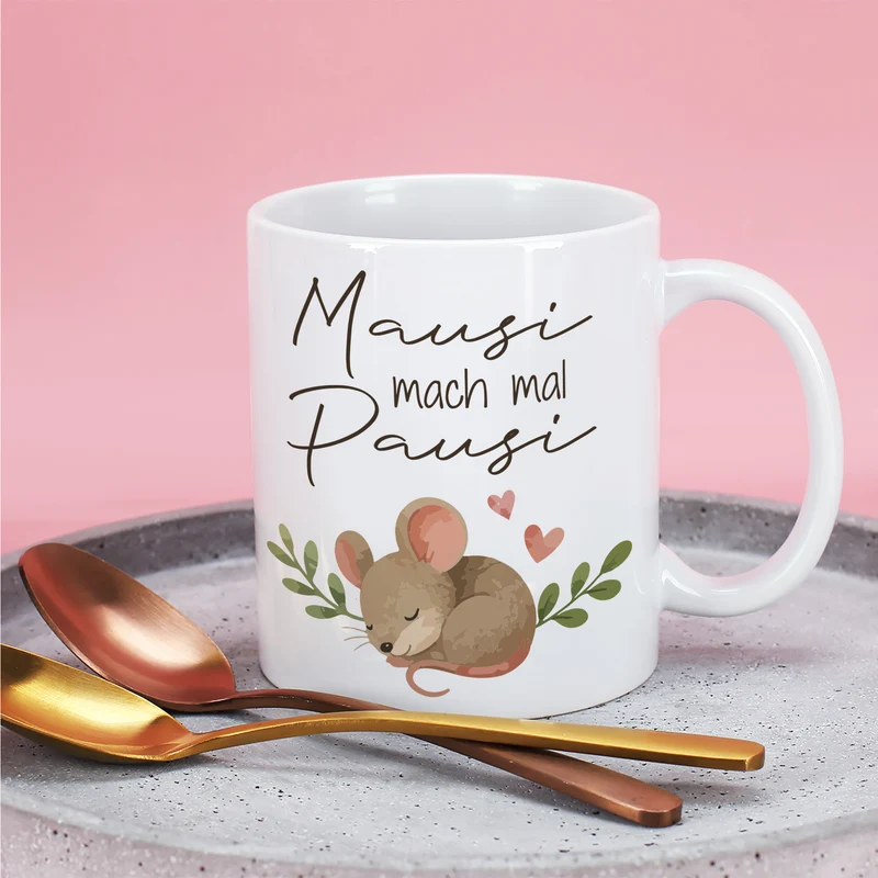 Lustige Tasse 'Mausi mach mal Pausi' mit Maus Motiv | Kaffeetasse als Geschenk für Frauen & Kollegin