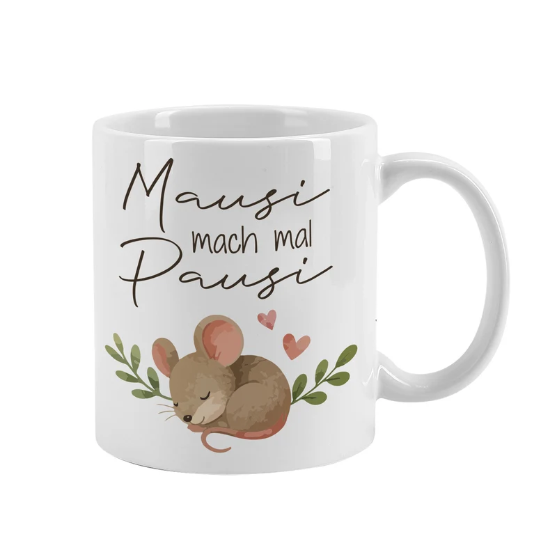 Lustige Tasse 'Mausi mach mal Pausi' mit Maus Motiv | Kaffeetasse als Geschenk für Frauen & Kollegin