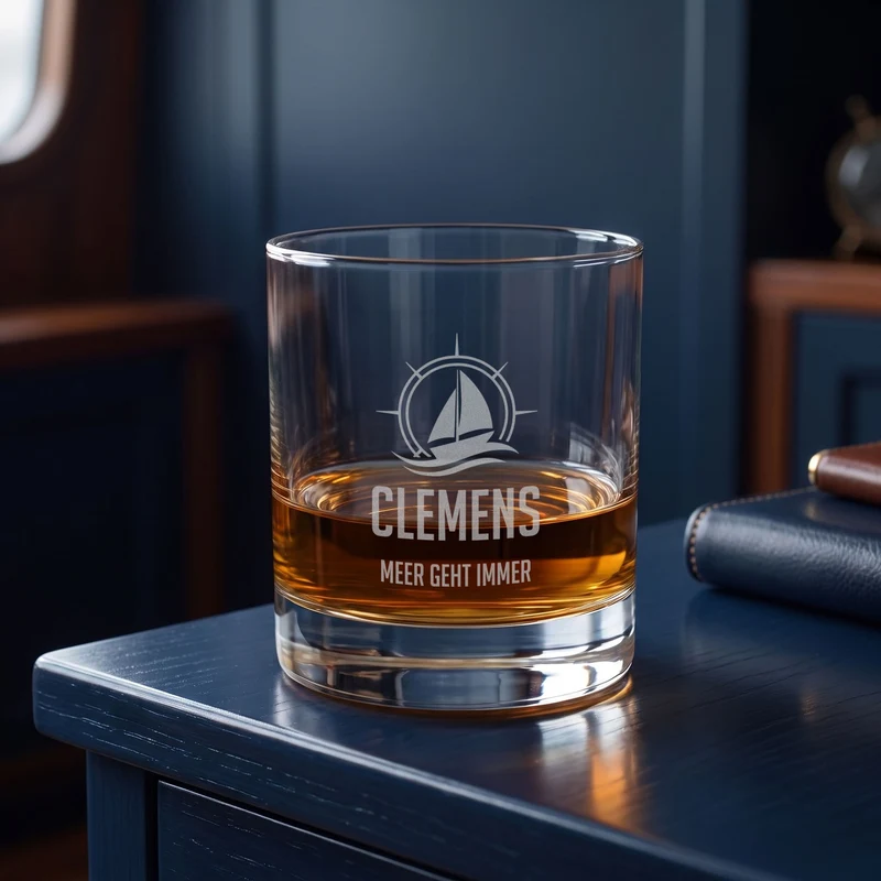 Whisky Glas zum Segeln personalisiert mit Gravur | 320 ml Whiskeyglas mit Segelboot Motiv