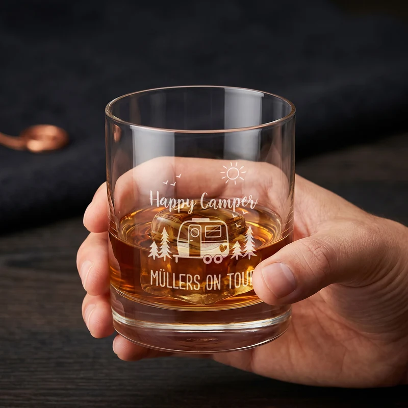 Personalisiertes Whisky Glas für Camper mit Gravur | Camping Whiskeyglas 320 ml